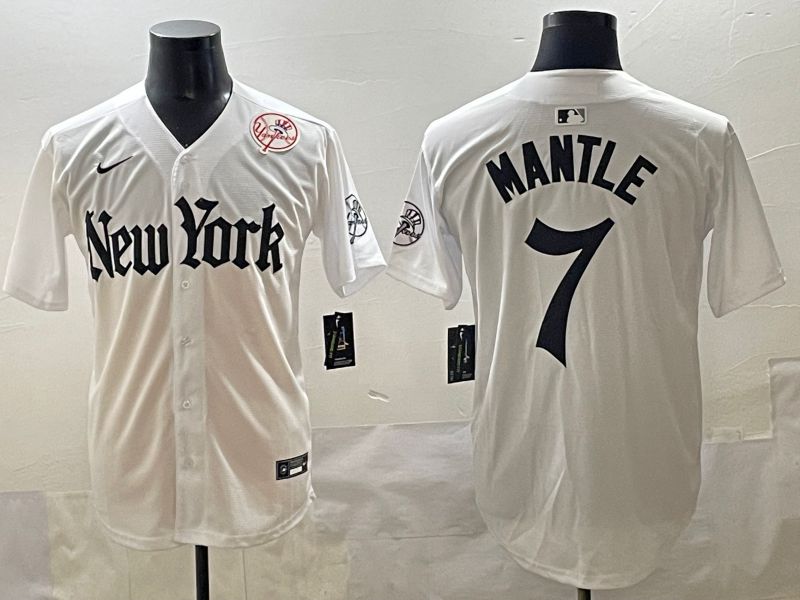 Men 2025 New York Yankees #7 Mantle White Five generations Joint Name Nike MLB Jersey style 10->new york yankees->MLB Jersey